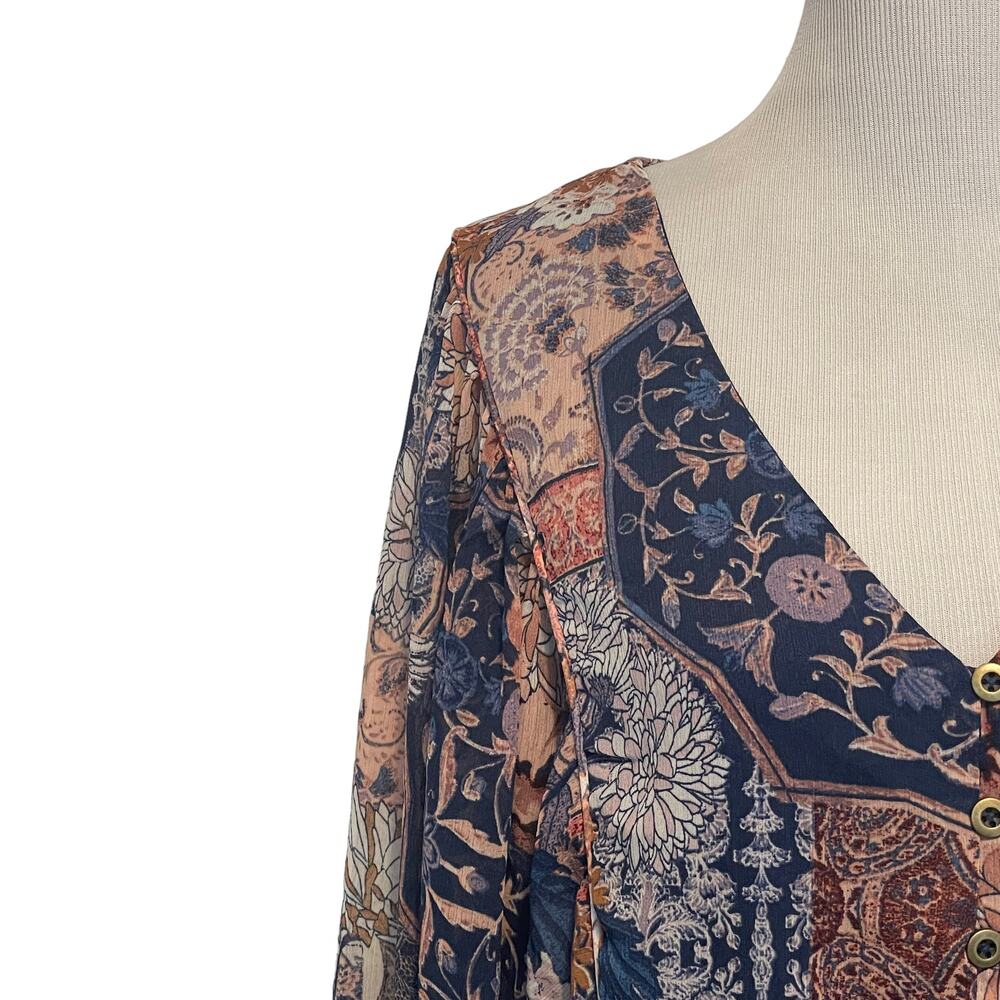 Maurices Patchwork Blouse Womens Medium Turquoise… - image 3